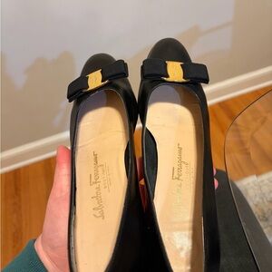 Salvatore Ferragamo Black Flats with Gold Accents
